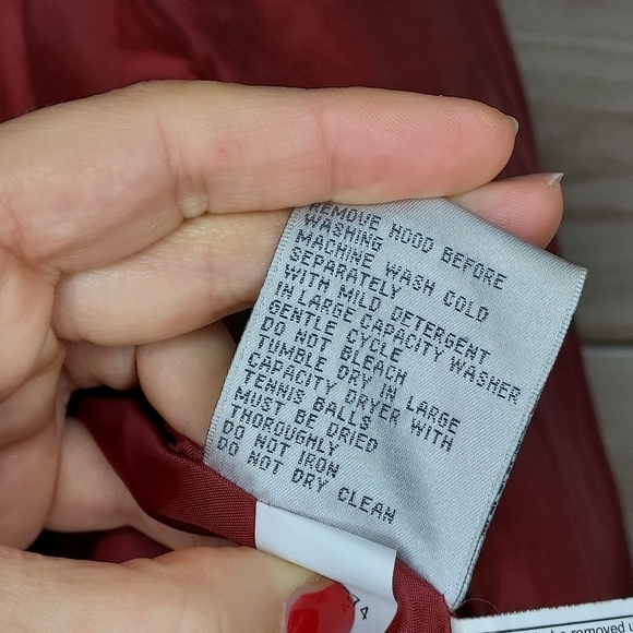 Larry Levine puffer jacket fur trim hood pockets quilted chevron rust red L - Picture 10 of 13